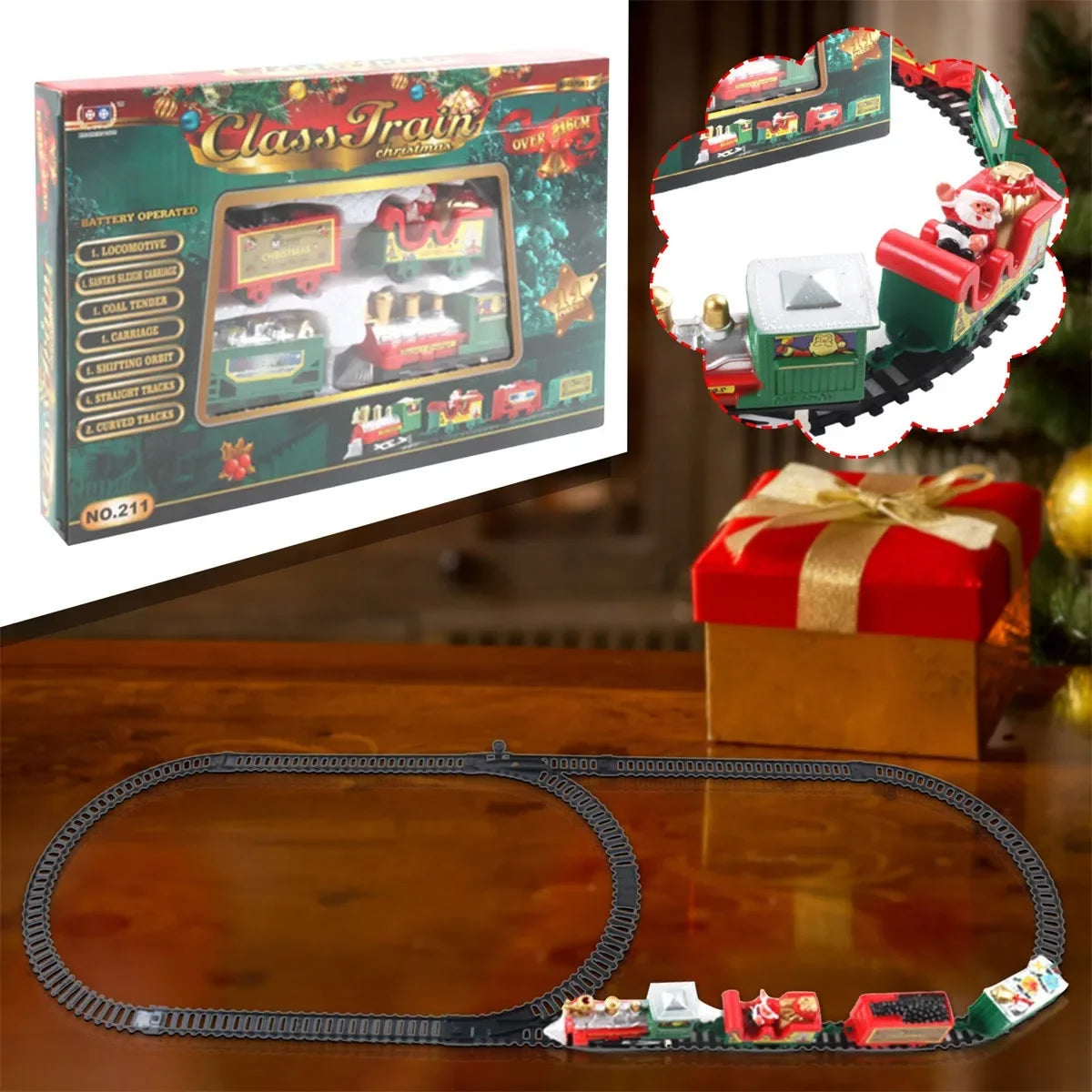 Christmas Realistic Electric Train Set,Easy To Ass-emble & Safe For Kids Gift & Party Home Christmas Tree Decoration