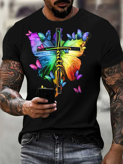 Christian Men's Clothing T-Shirt 3D Printed Round Neck Top
