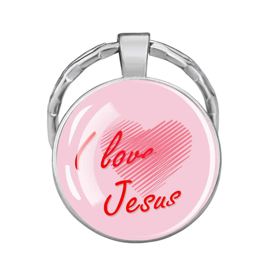 Christian Glass Dome Keychain - 'I Love Jesus' Religious Keyring, Inspirational Gift for Believers