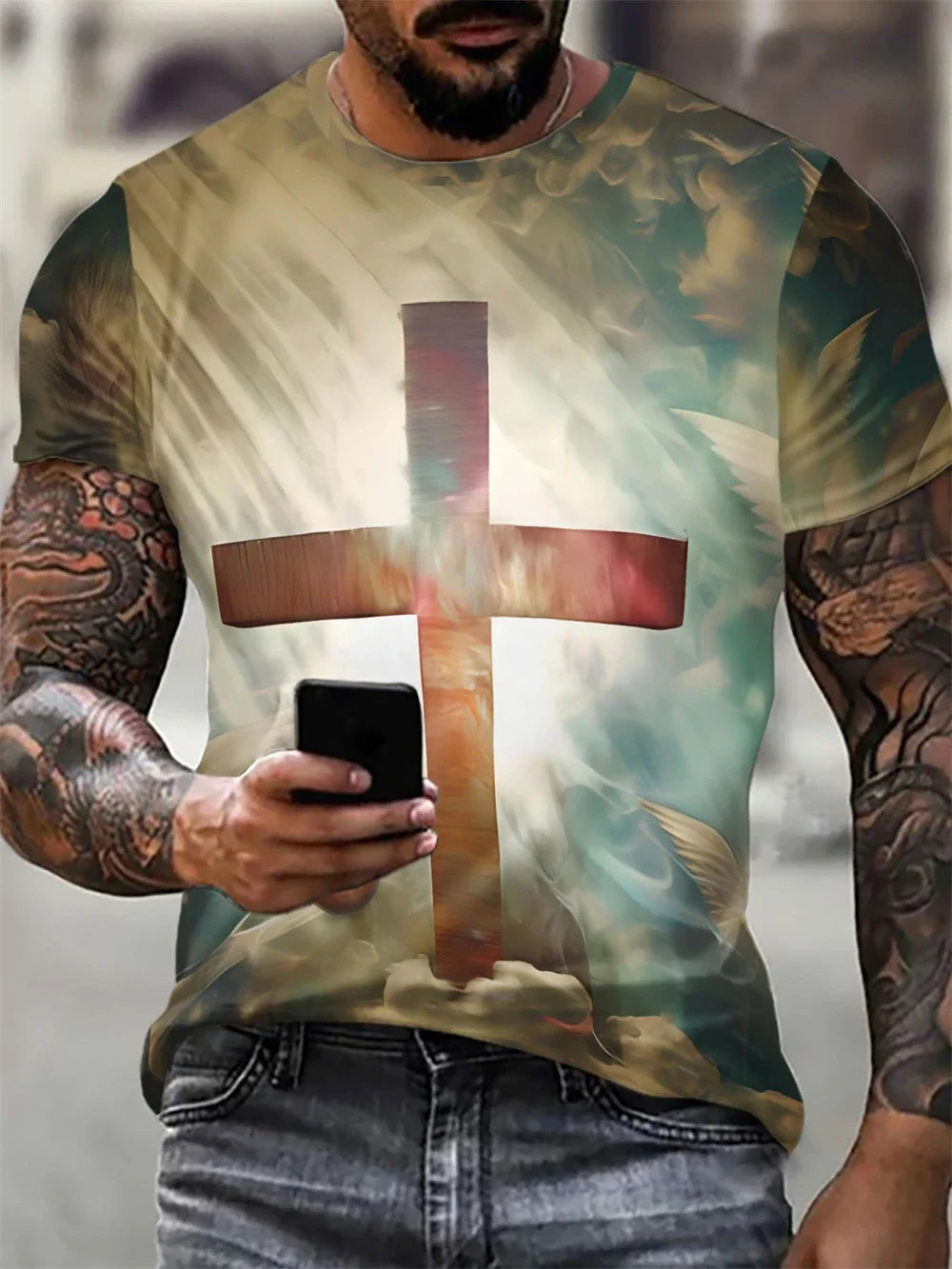 Christian Men's Clothing T-Shirt 3D Printed Round Neck Top