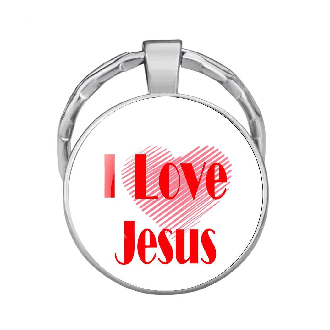Christian Glass Dome Keychain - 'I Love Jesus' Religious Keyring, Inspirational Gift for Believers