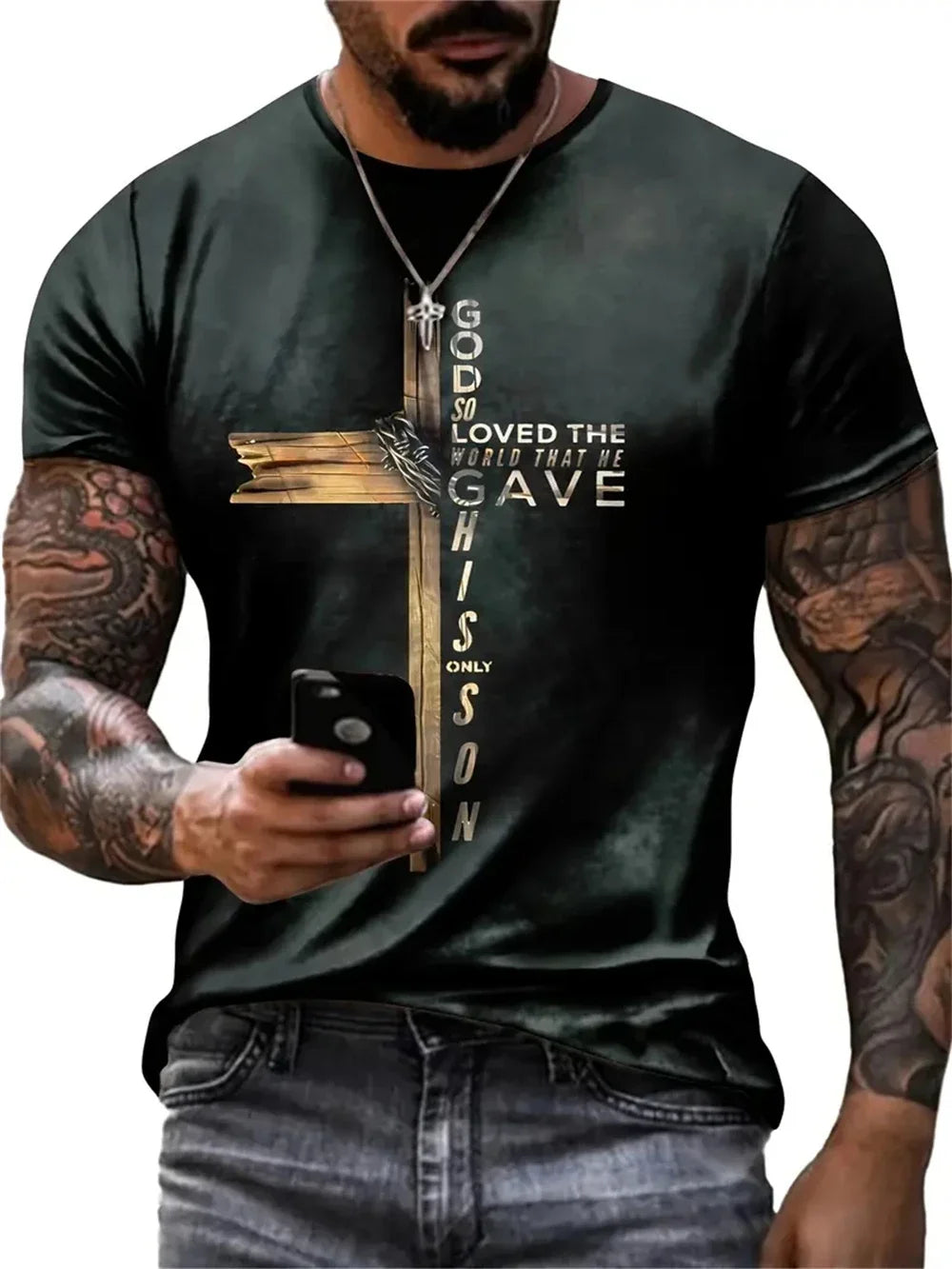 Christian Men's Clothing T-Shirt 3D Printed Round Neck Top