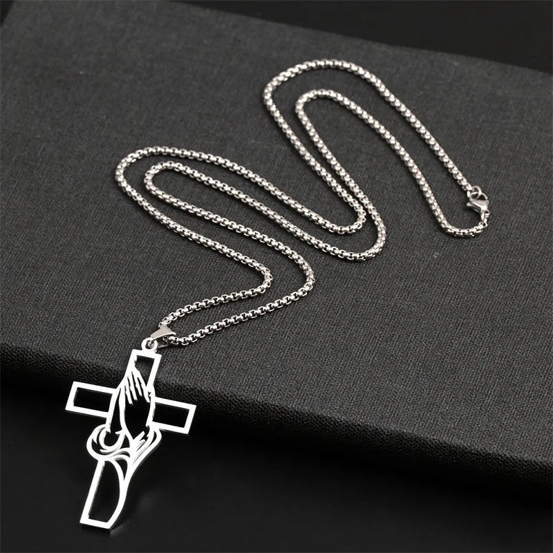 Christian Bible Cross Chain Necklace Stainless Steel pendant Necklace for Men Religious Prayer Jesus Jewelry Jewelry Gift corren