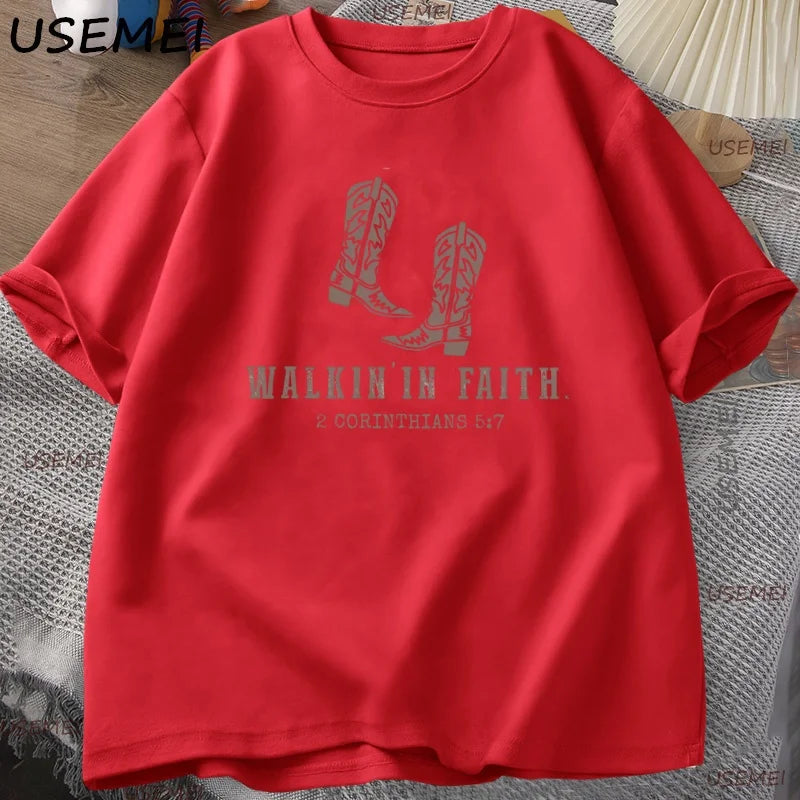 Christian Western Minimalist T Shirt Christian Tee Faith Based Printed T-shirt Casual Men Women Cotton Short Sleeve Clothes Tops