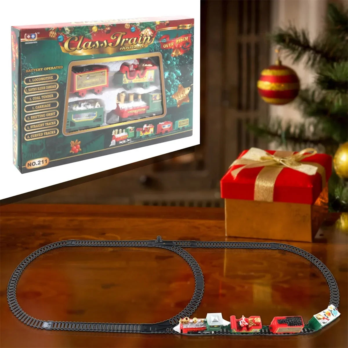 Christmas Realistic Electric Train Set,Easy To Ass-emble & Safe For Kids Gift & Party Home Christmas Tree Decoration
