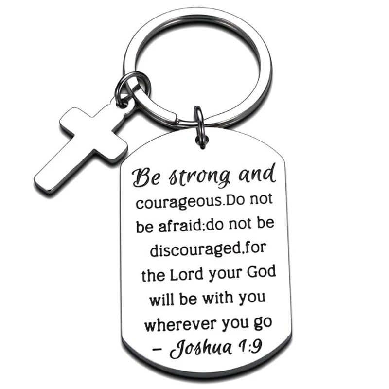 Christian Gifts Inspirational Bible Verse Keychain "Be Strong Courageous" Cross