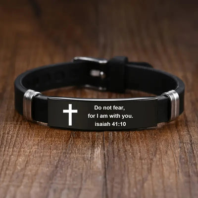 Christian Cross Bible Verse Bracelet Black Stainless Steel Inspirational Faith Bracelets For Men Women Jewelry