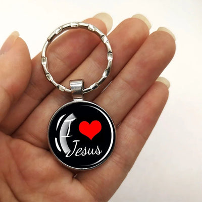 Christian Glass Dome Keychain - 'I Love Jesus' Religious Keyring, Inspirational Gift for Believers