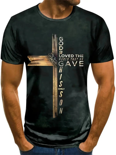Christian Men's Clothing T-Shirt 3D Printed Round Neck Top