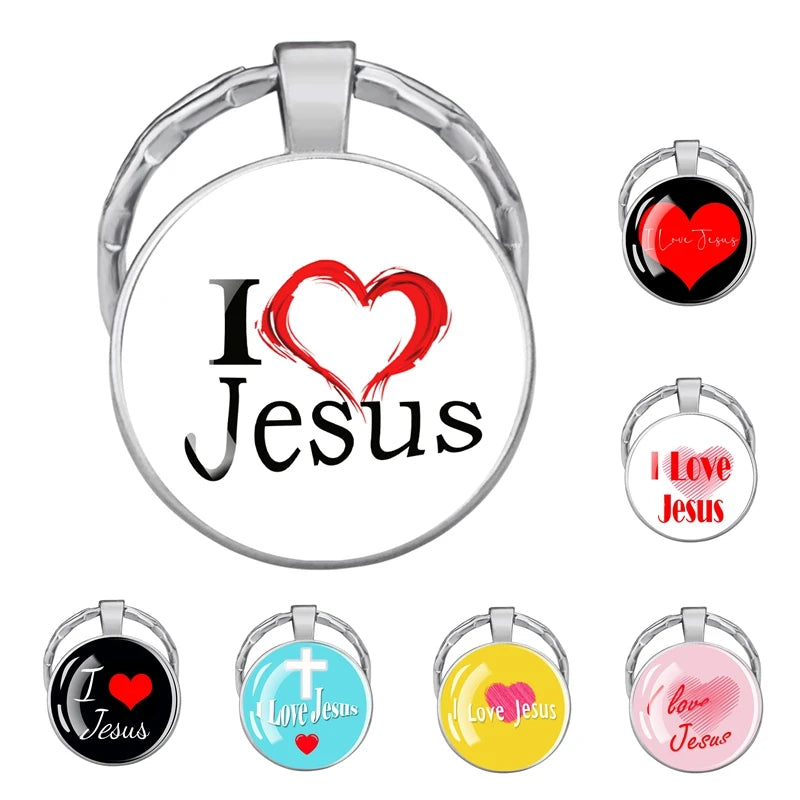 Christian Glass Dome Keychain - 'I Love Jesus' Religious Keyring, Inspirational Gift for Believers