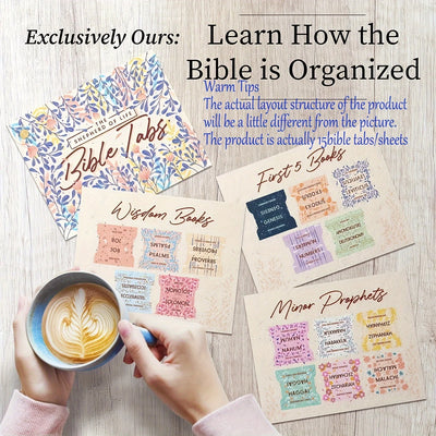 Bible Tabs Pastel Bloom-Soul Nourishing Book Summaries-75 Peel-and-Stick Laminated Bible Tabs for Men Women,Bible Study Supplies