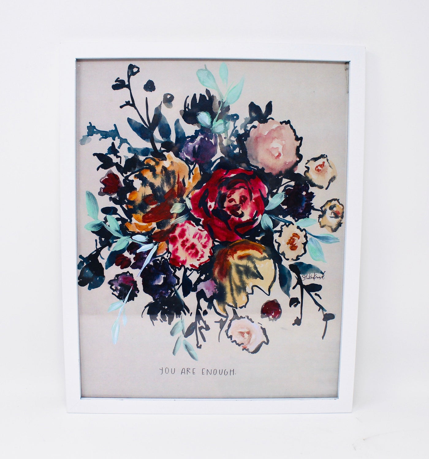 "You Are Enough" 11x14 Watercolor Art Print, Christian Quote Floral Painting,