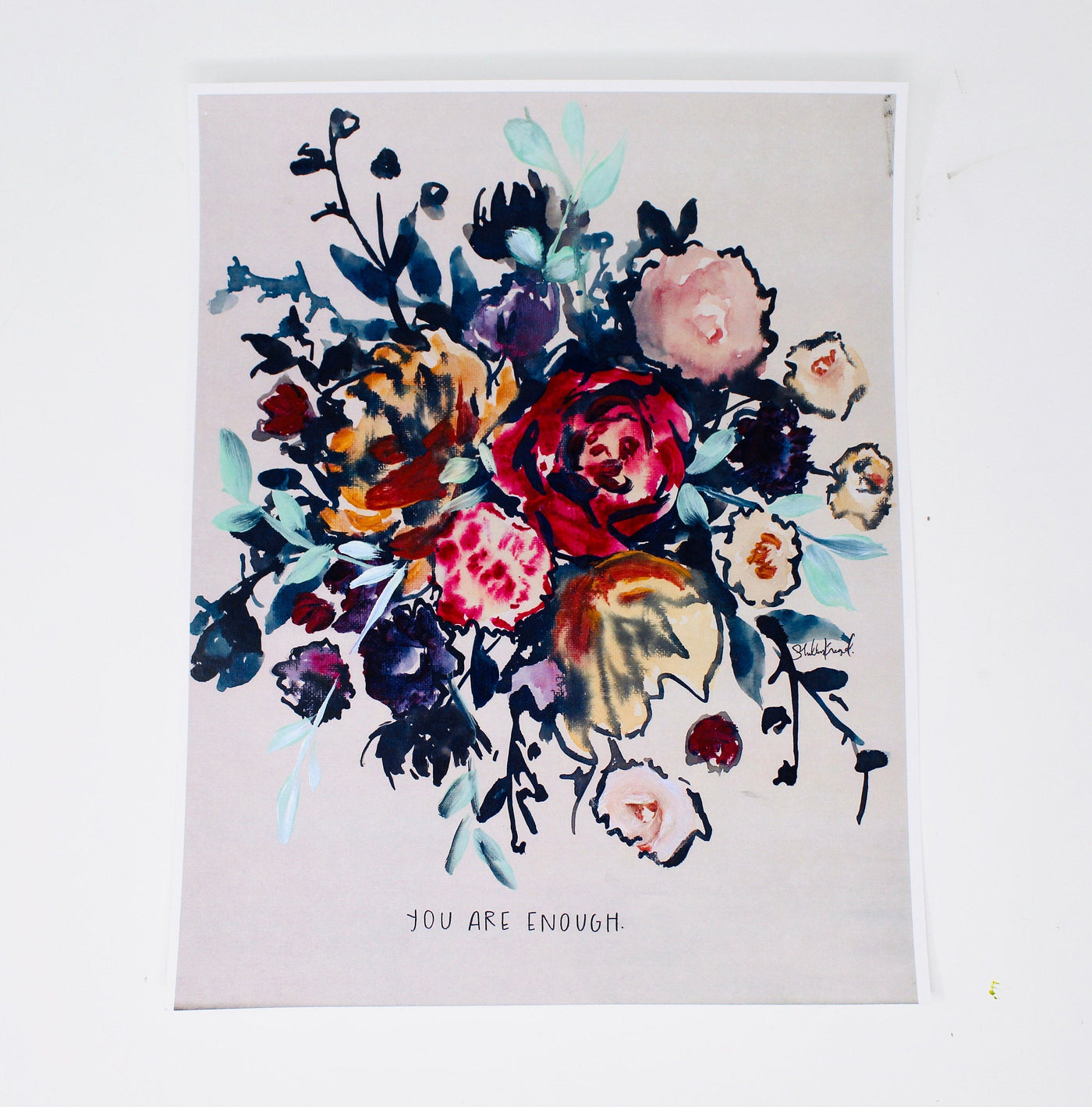"You Are Enough" 11x14 Watercolor Art Print, Christian Quote Floral Painting,